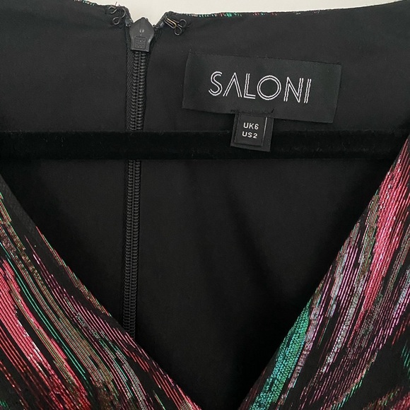SALONI METALLIC SILK BLEND ALYA OIL SPILL MIDI DRESS US SIZE 2  XS - Picture 3 of 6